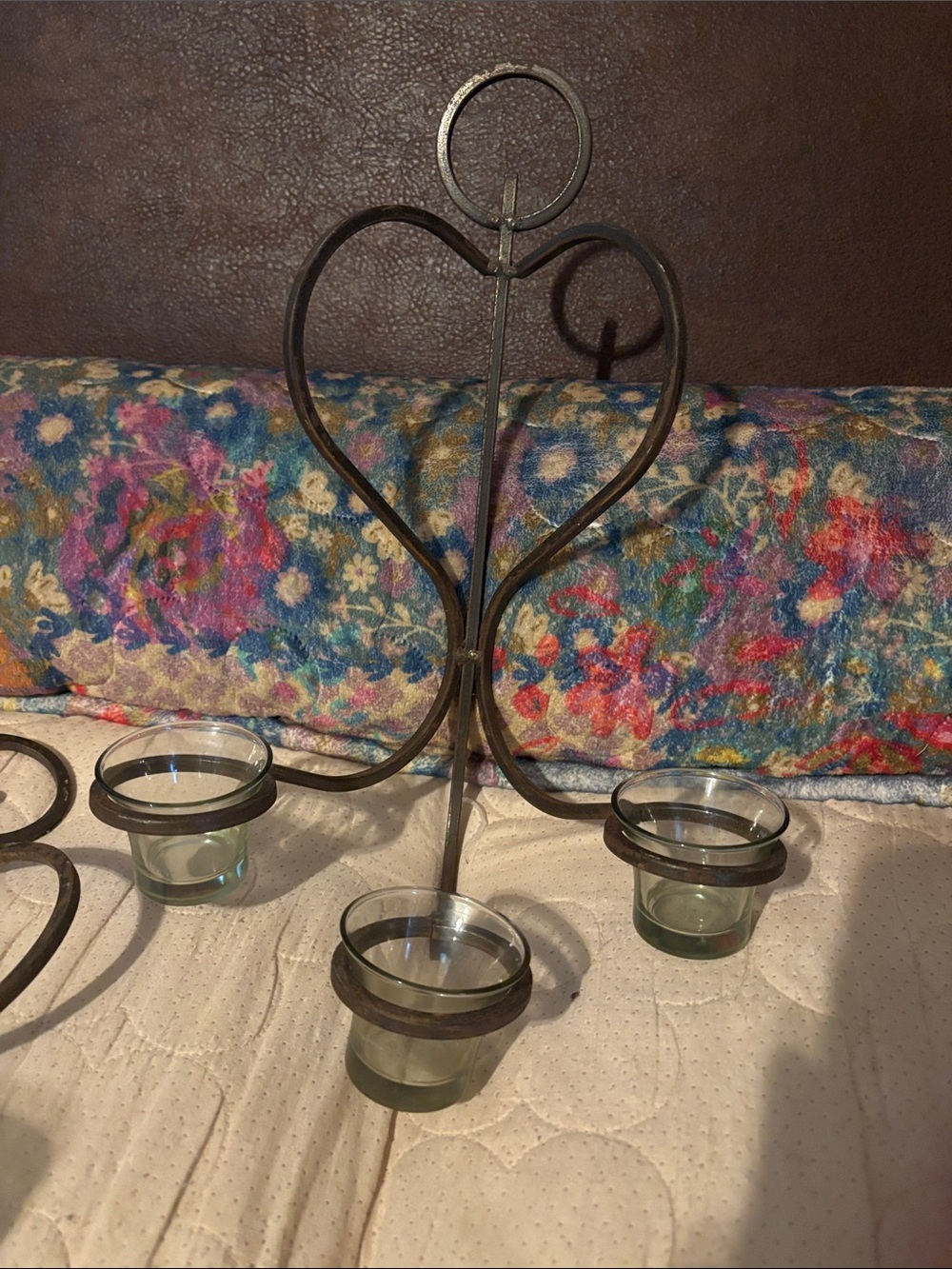 Metal Heart Angel Tealight Holder with Glass Cups - Brown Set of 2 with holders